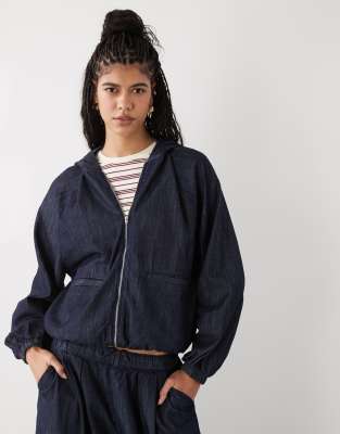 COLLUSION - Jeans-Sportjacke in Rinse-Waschung mit Kapuze, Kombiteil-Marineblau