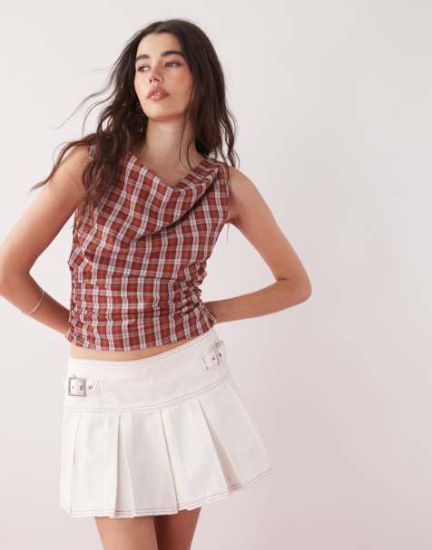 COLLUSION denim mini kilt skirt in ecru