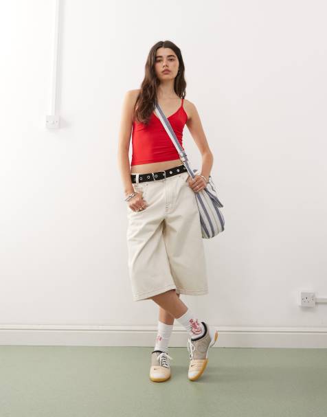 COLLUSION – Jeansowe jortsy skater w kolorze ecru z kontrastowymi szwami - view 1