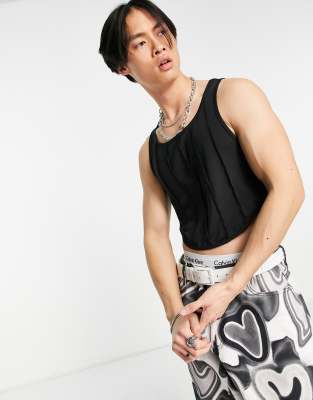 Collusion COLLUSION jersey crop corset vest in black
