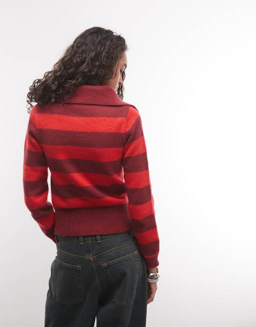 COLLUSION jersey de punto asimétrico con cremallera en raya roja, 3 de 4