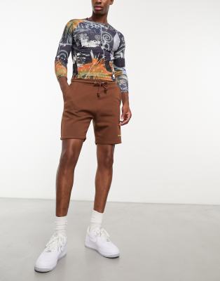 Collusion コリュージョン COLLUSION jersey shorts in dark brown メンズ-