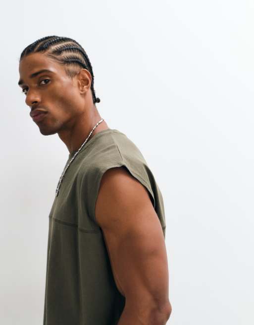 COLLUSION jersey tank top in khaki, 5 of 5