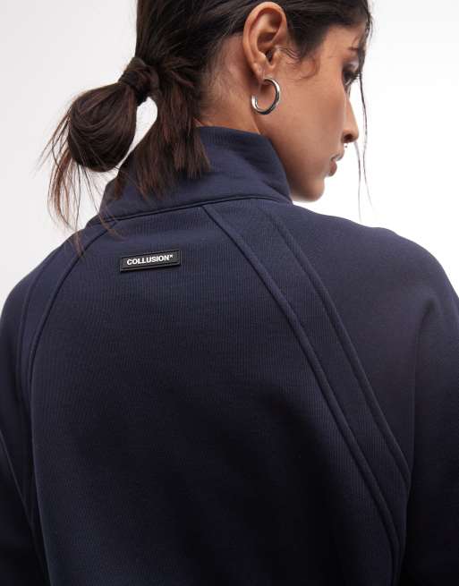COLLUSION jersey track jacket in navy, 3 of 4