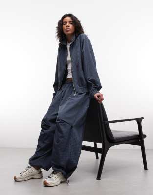 Jogger d'ensemble ultra baggy en nylon à carreaux-Bleu L