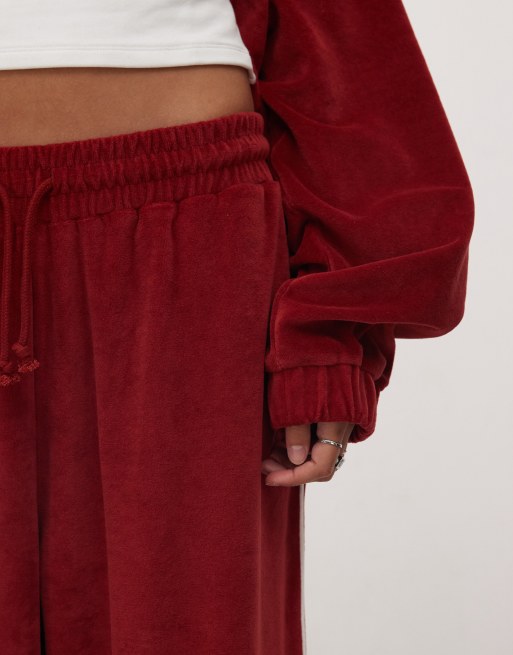COLLUSION - Joggers dritti taglio comodo in velluto rosso in coordinato, 4 di 4