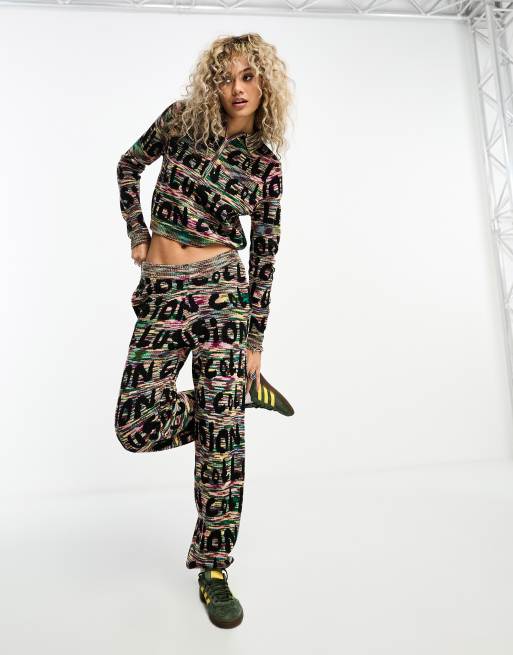 COLLUSION - Joggers in maglia grigio mélange con logo in coordinato 
