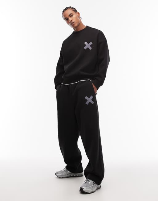COLLUSION - Joggers taglio comodo in tessuto pesante neri