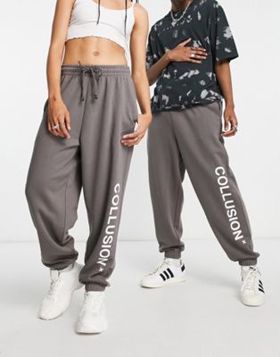 COLLUSION Unisex logo joggers in dark grey - ASOS Price Checker