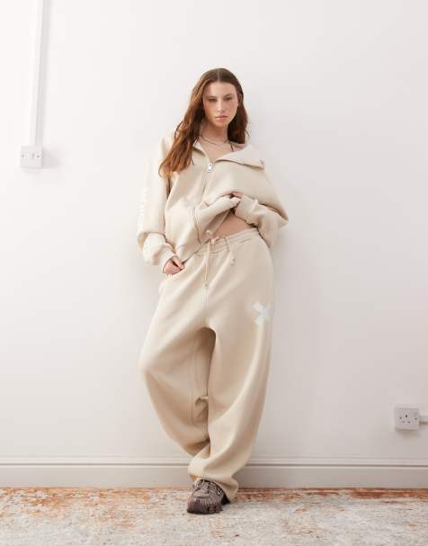 COLLUSION - Joggers vestibilità comoda color avena mélange in coordinato - view 1