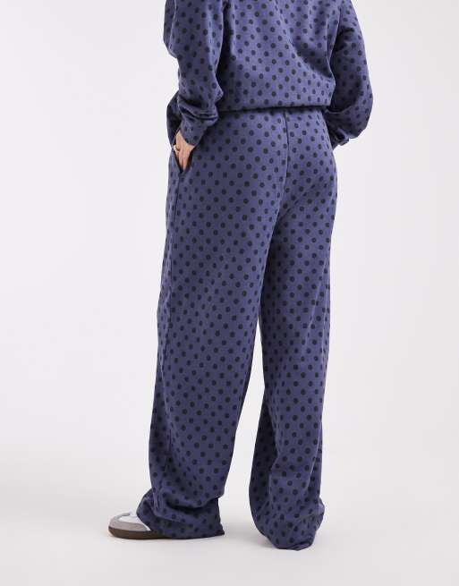 COLLUSION - Joggingbroek met wijde pijpen in blauw met stippen, 5 van 5
