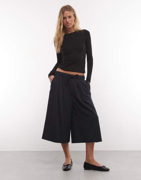 COLLUSION jorts ampi a righe con vita elasticizzata navy - view 1