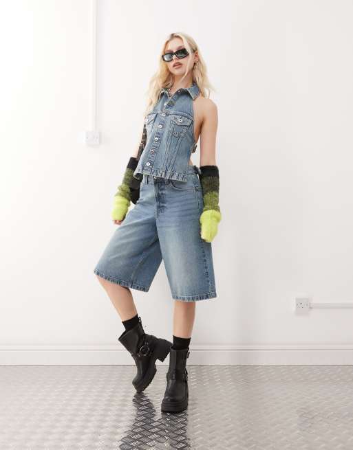 COLLUSION - Jorts in denim lavaggio vintage