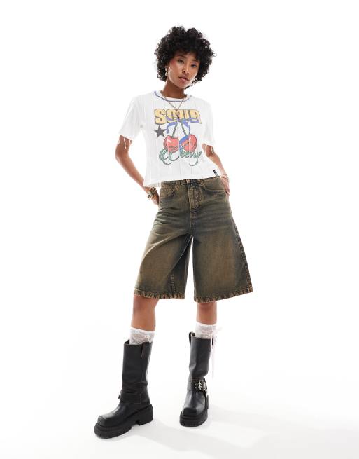 COLLUSION - Jorts skater di jeans da festival lavaggio ruggine