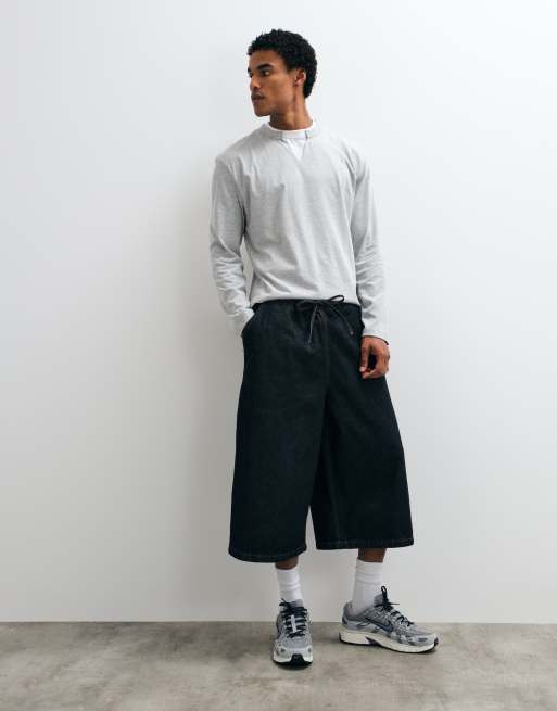 COLLUSION - Jorts taglio lungo ampi in denim rinse wash, 1 di 9