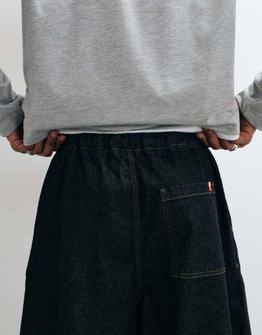 COLLUSION - Jorts taglio lungo ampi in denim rinse wash, 5 di 9