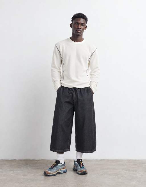 COLLUSION - Jorts taglio lungo ampi in denim rinse wash, 7 di 9