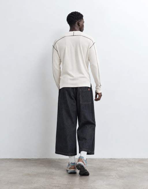 COLLUSION - Jorts taglio lungo ampi in denim rinse wash, 8 di 9