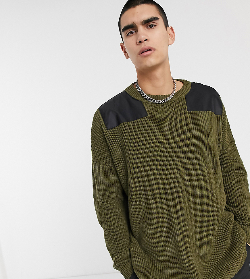 COLLUSION jumper with nylon shoulder patches in khaki-Brown