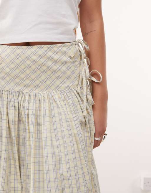 COLLUSION Jupe à carreaux longue avec taille basse Jaune ASOS