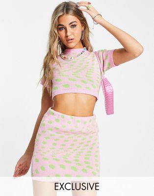 COLLUSION knitted skirt co-ord in warped spotted jacquard - ASOS Price Checker