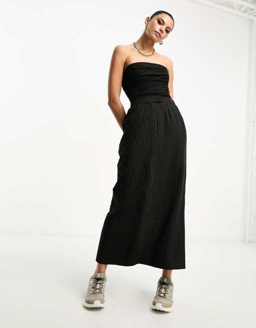 COLLUSION - Jupe d'ensemble longue et élégant avec fines rayures et fente au dos - Noir, 4 de 4