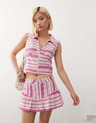 COLLUSION - Jupe en lin à rayures - Rose