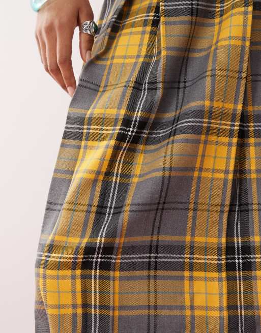 COLLUSION - Jupe kilt plissée style années 90 à taille basse - Jaune à carreaux, 4 de 5