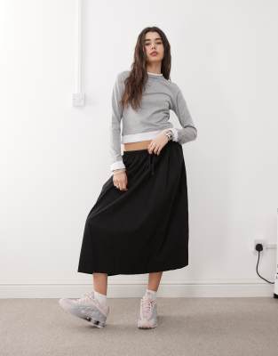 Jupe longue avec taille basse à cordon de serrage - Noir-Multicolore 32