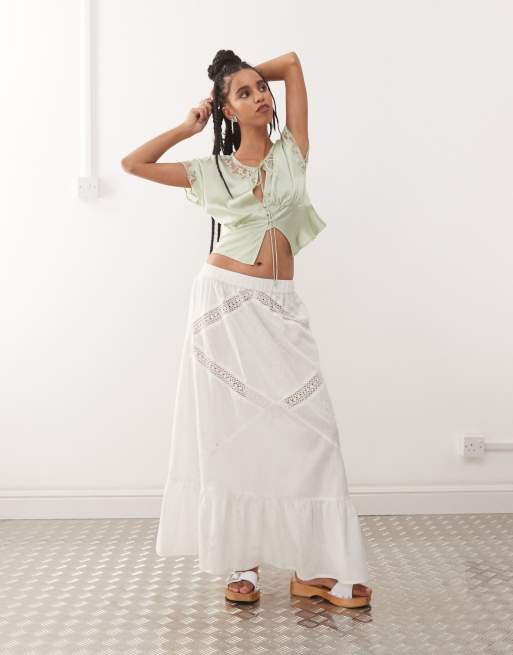 COLLUSION - Jupe longue de plage brodée style western - Blanc
