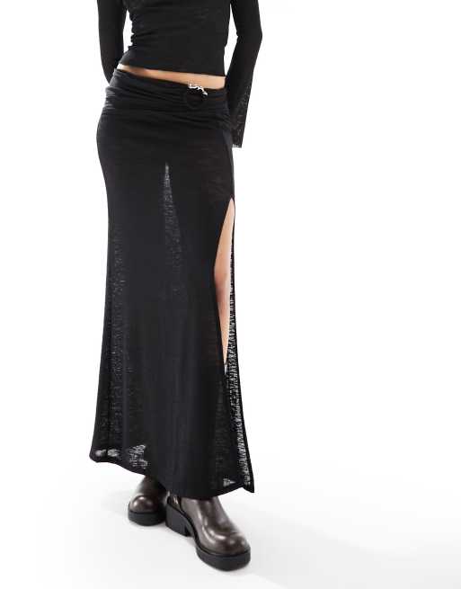 COLLUSION Jupe longue en maille avec détail Noir ASOS