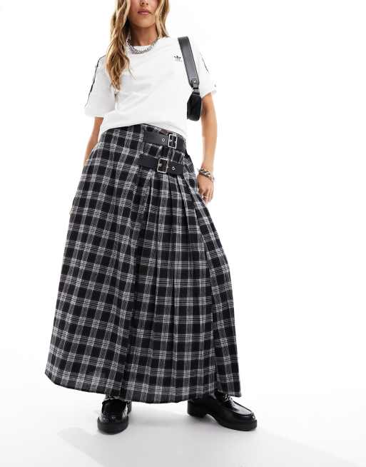 COLLUSION Jupe longue style kilt carreaux Noir et blanc ASOS