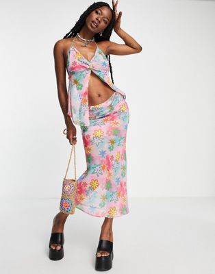 COLLUSION floral printed midi skirt in pink - ASOS Price Checker