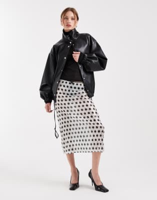Jupe transparente longueur fantaisie à pois et sequins-Multicolore S