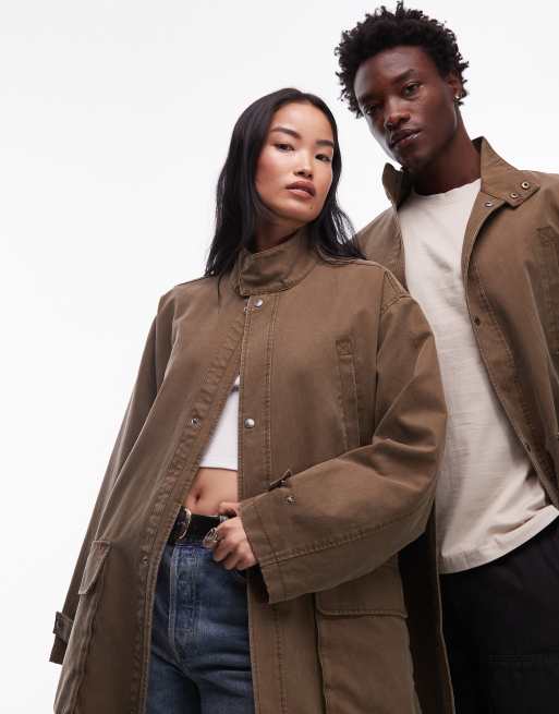 COLLUSION – Kakigrön, lång jacka i unisex-modell, 2 av 4