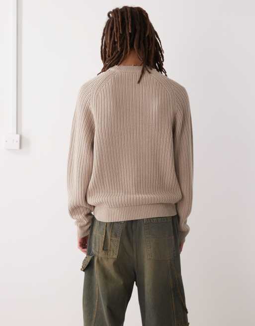 COLLUSION knit crew neck sweater in camel