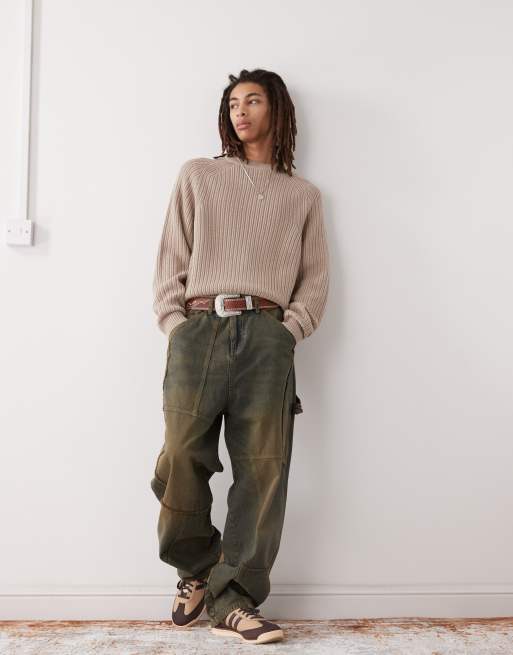COLLUSION knit crew neck sweater in camel