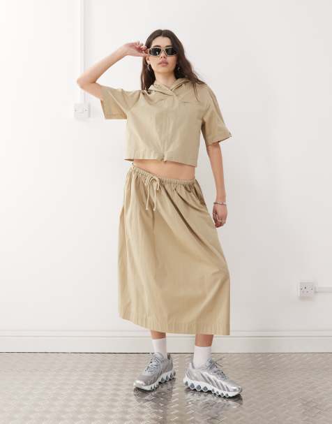COLLUSION tie low rise maxi skirt in stone