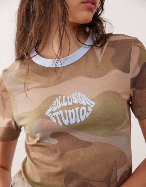 COLLUSION – Kamouflagemönstrad, kort t-shirt, 3 av 4