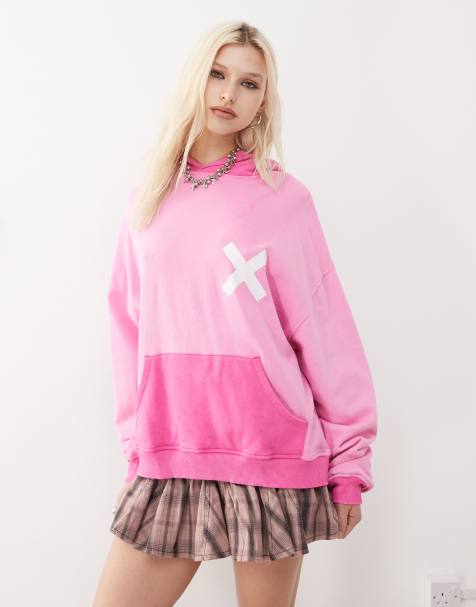 COLLUSION – Kapuzenpullover in ausgebleichter rosa Acid-Waschung - view 1