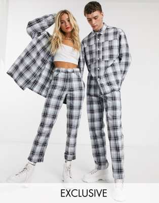 COLLUSION - Karierte Unisex-Hose mit hohem Taillenbund-Grau