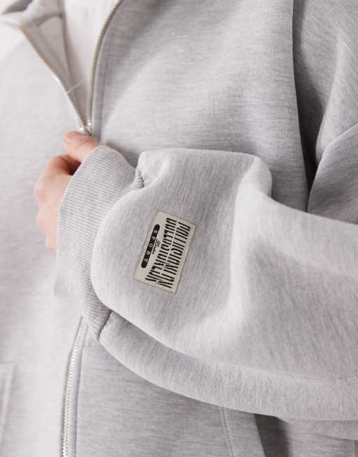 COLLUSION – Kastige Kapuzenjacke aus schwerem Material in Grau mit durchgehendem Reißverschluss, 5 von 5