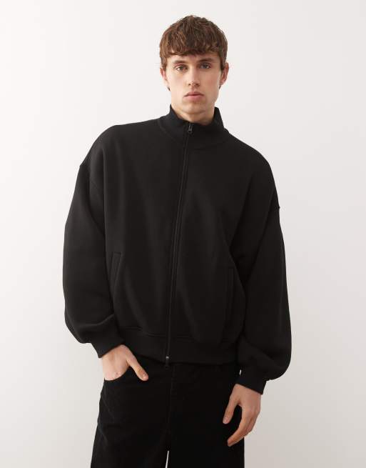 COLLUSION – Kastige Sweatjacke in Schwarz mit Stehkragen und durchgehendem Reißverschluss, 2 von 5