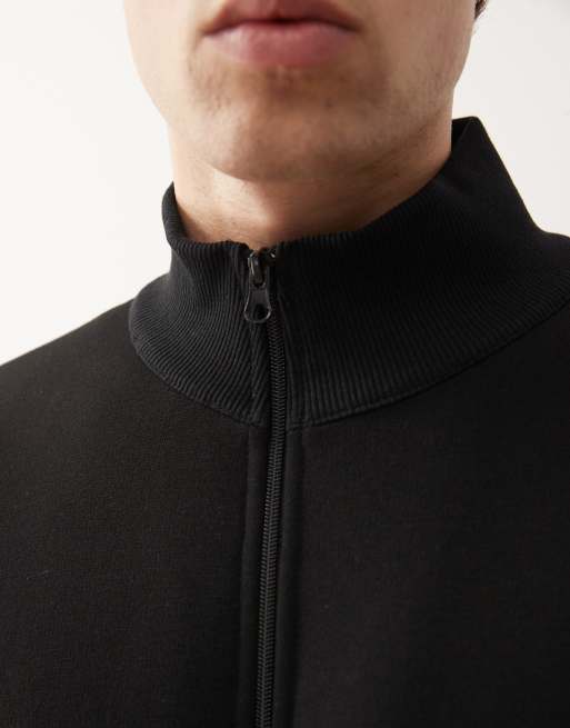 COLLUSION – Kastige Sweatjacke in Schwarz mit Stehkragen und durchgehendem Reißverschluss, 5 von 5