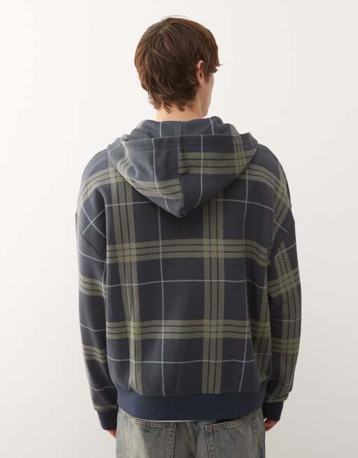 COLLUSION – Kastiger Kapuzenpullover in kariertem Blau, 3 von 5