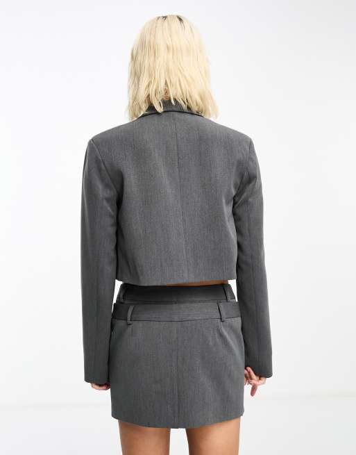 COLLUSION – Kastiger Oversize-Blazer in Grau mit Taschen, Kombiteil, 3 von 4