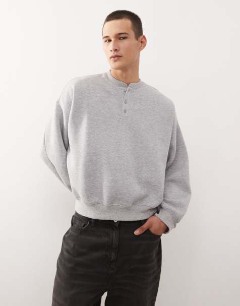 COLLUSION – Kastiges Henley-Sweatshirt in Grau meliert - view 1