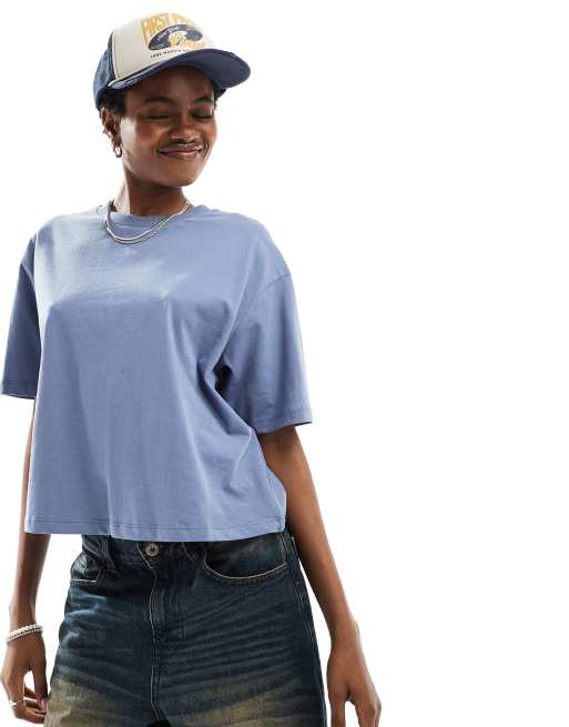 COLLUSION – Kastiges, kurzärmliges T-Shirt in Blau