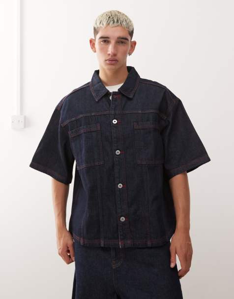 COLLUSION – Kastiges Oversize-Jeanshemd in Rinse-Waschung - view 1