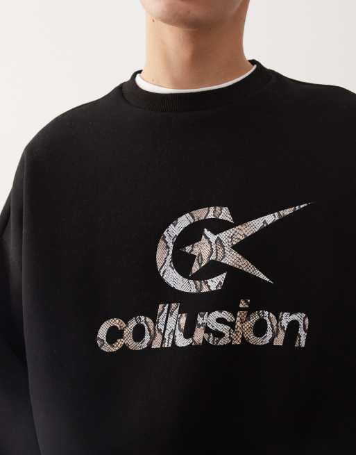 COLLUSION – Kastiges Oversize-Sweatshirt in Schwarz mit Logoprint, 5 von 5